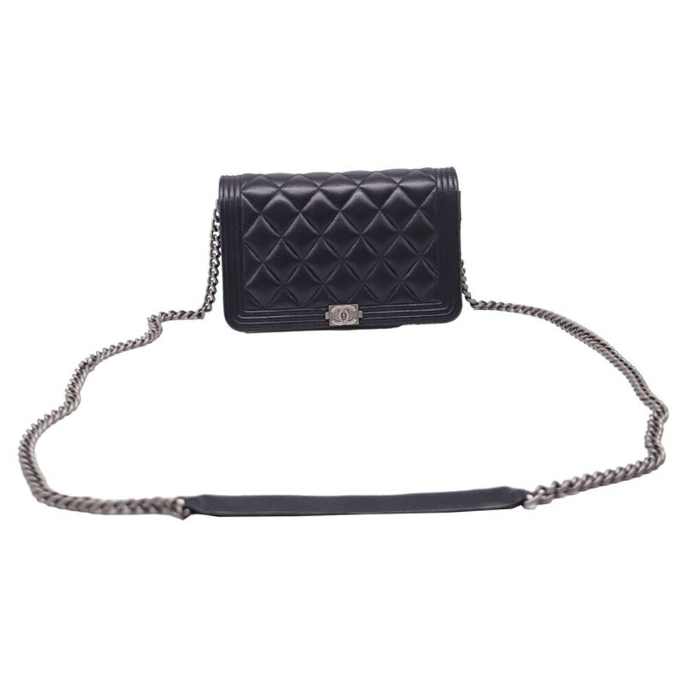 Chanel Boy Wallet on Chain in Black Lambskin Leather